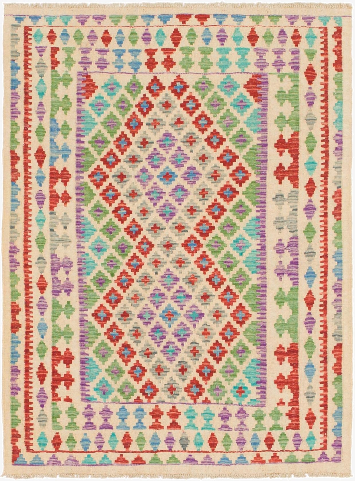 3' 6 x 4' 9  Hand Woven Kilim Maymana Wool Rug