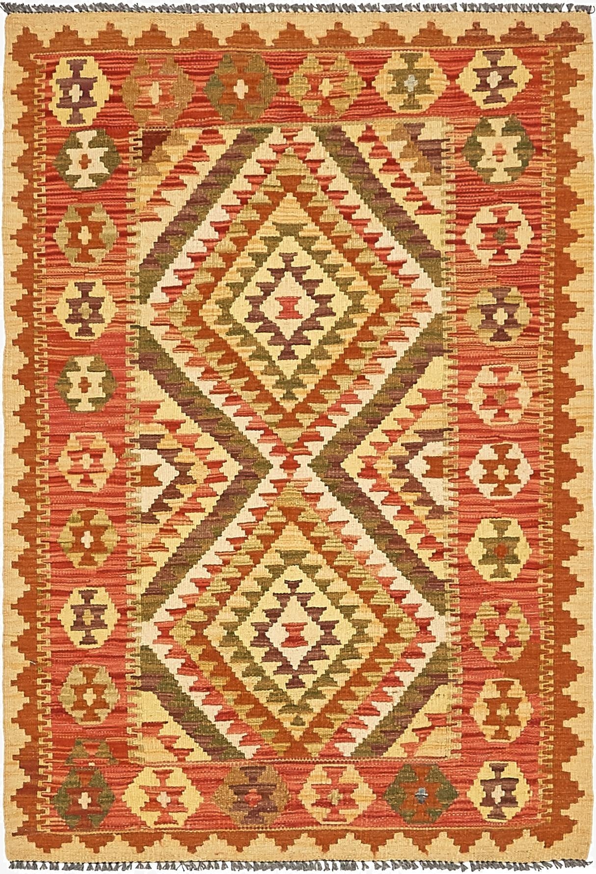  3' 4 x 4' 10  Hand Woven Kilim Maymana Wool Rug