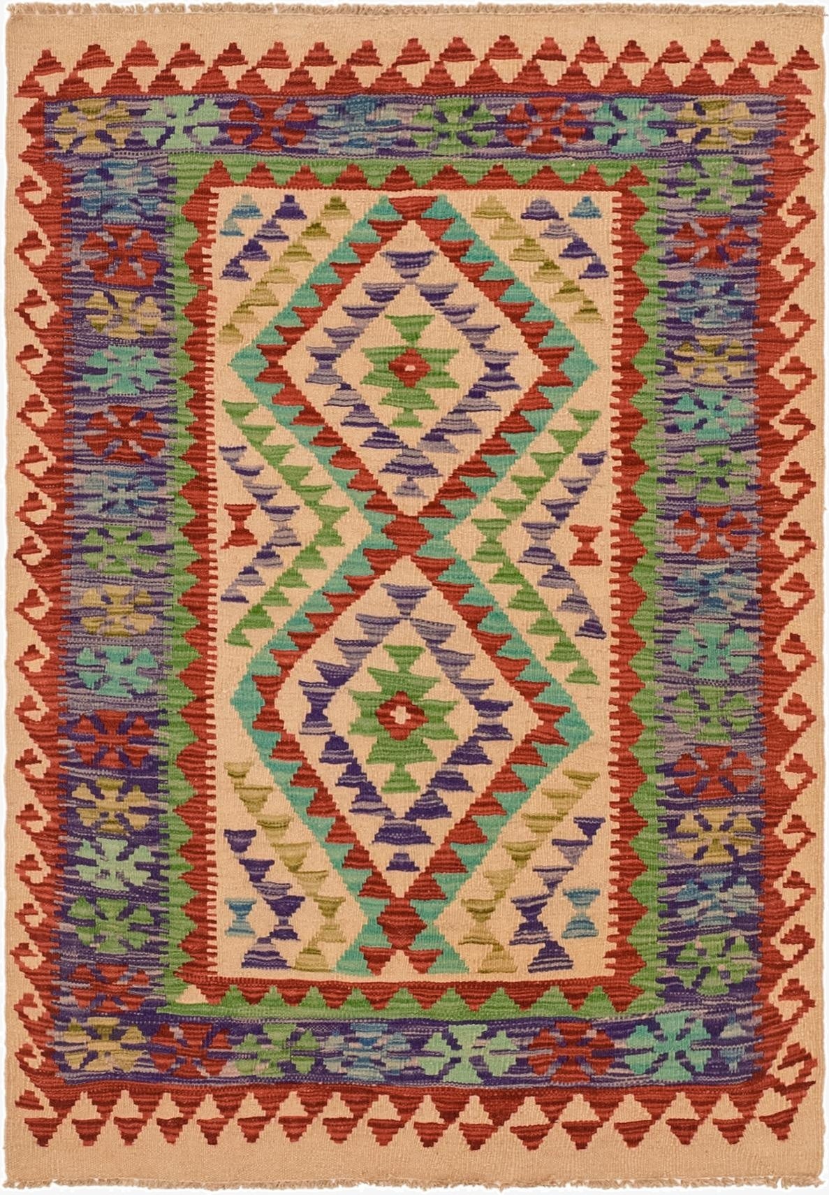  3' 4 x 4' 11  Hand Woven Kilim Maymana Wool Rug