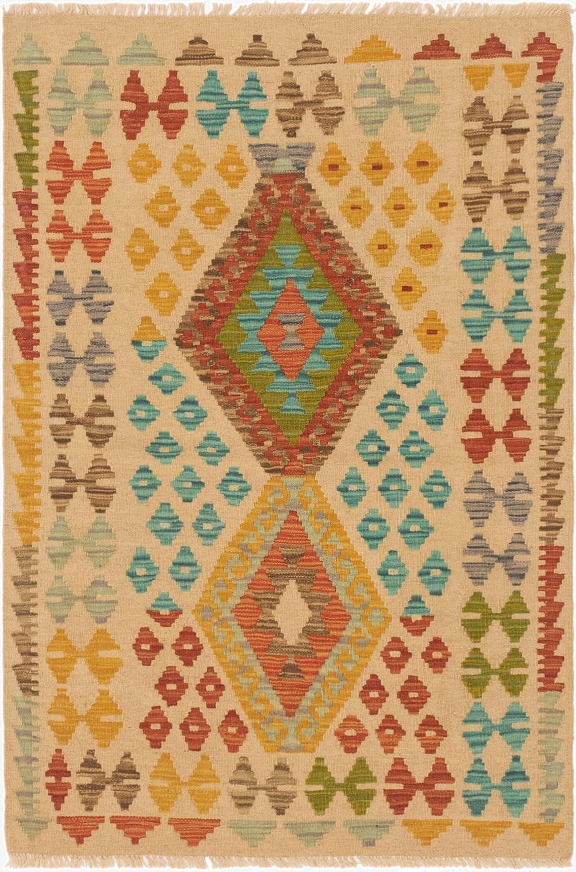  3' 3 x 4' 10  Hand Woven Kilim Maymana Wool Rug