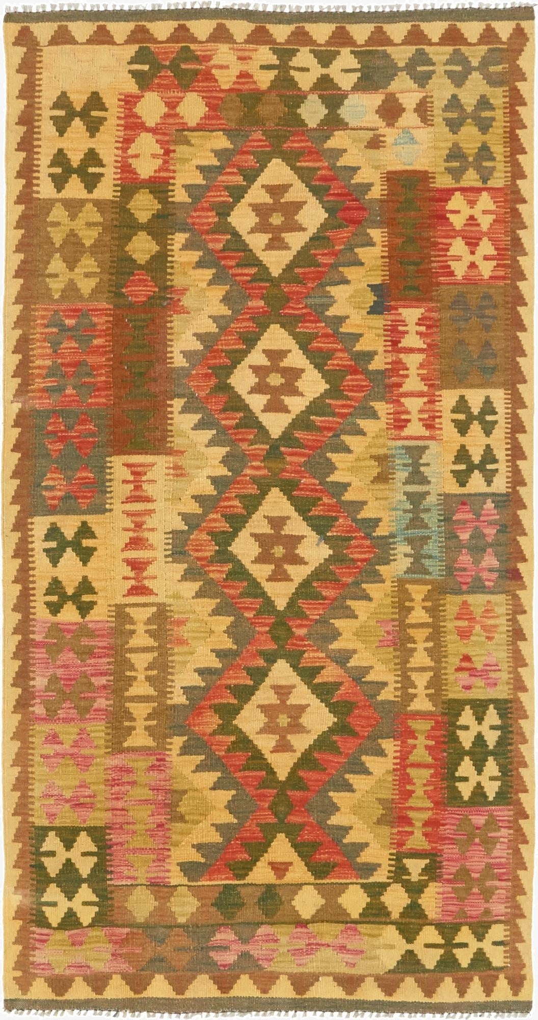  3' 3 x 6' 4  Hand Woven Kilim Maymana Wool Rug
