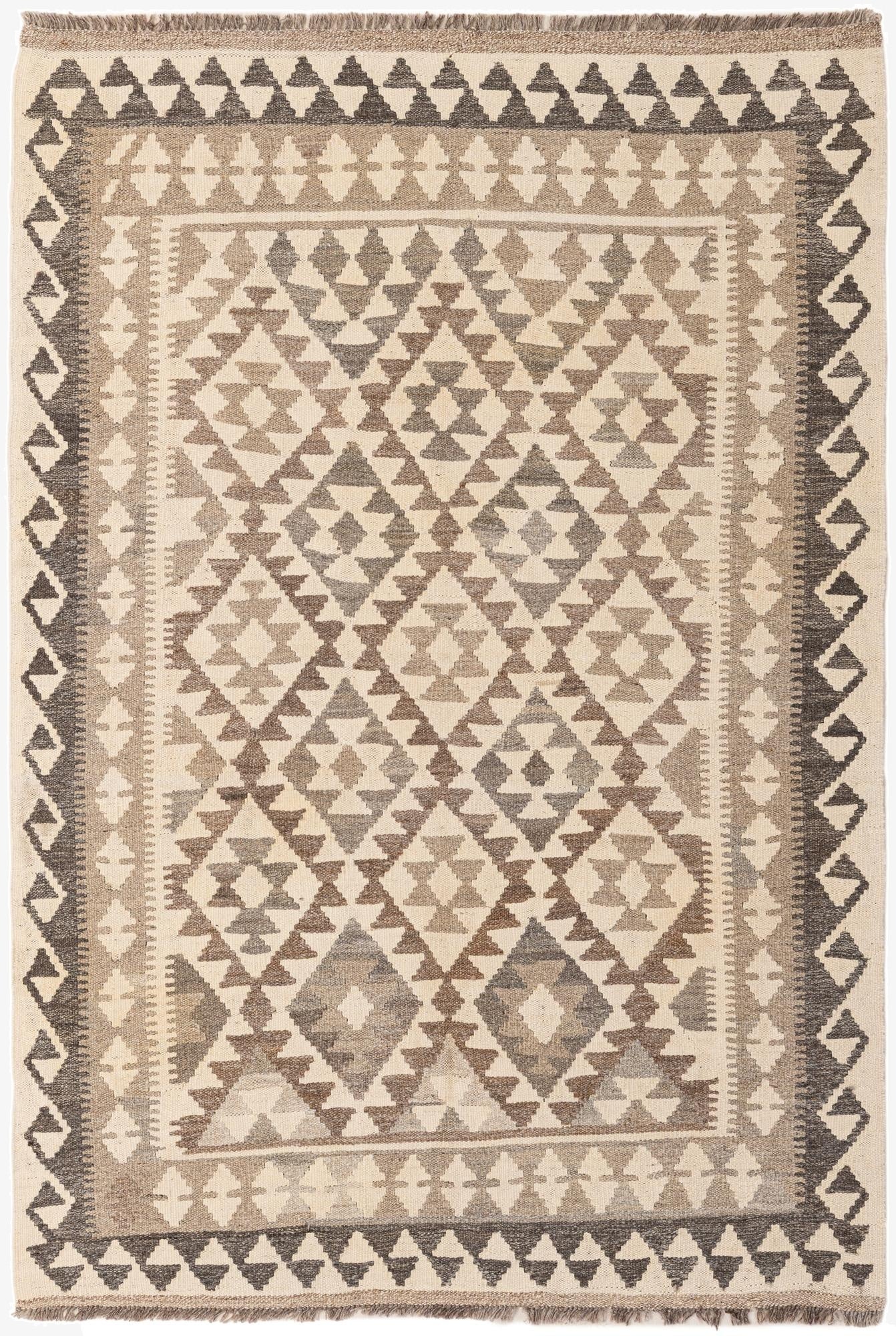  4' 1 x 5' 11  Hand Woven Kilim Maymana Wool Rug