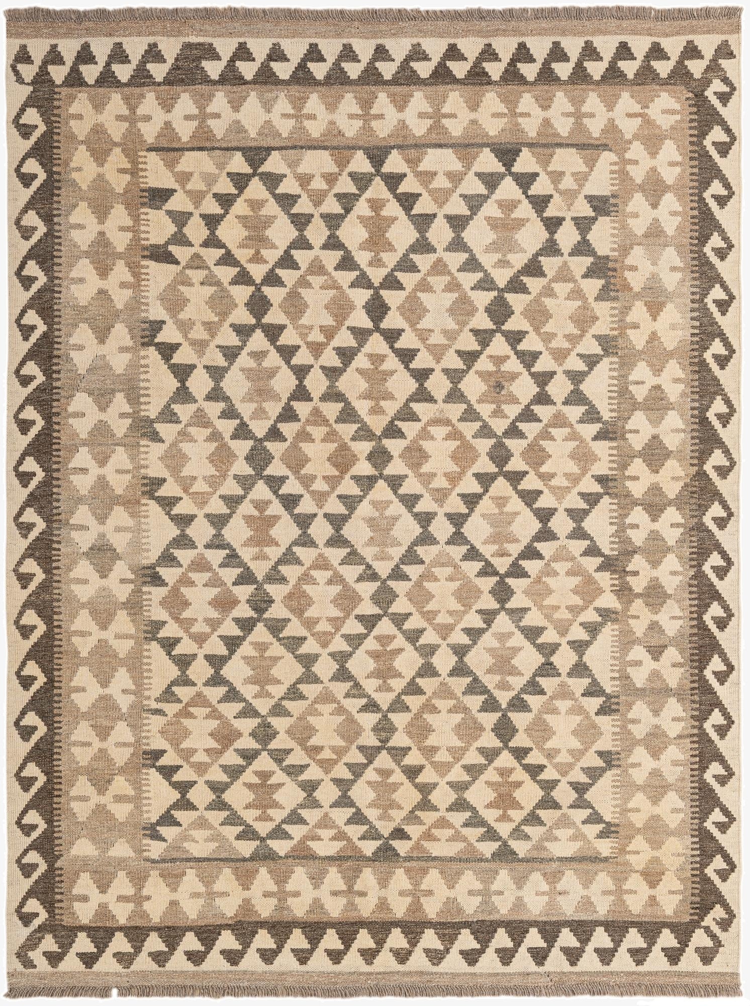  4' 11 x 6' 5  Hand Woven Kilim Maymana Wool Rug