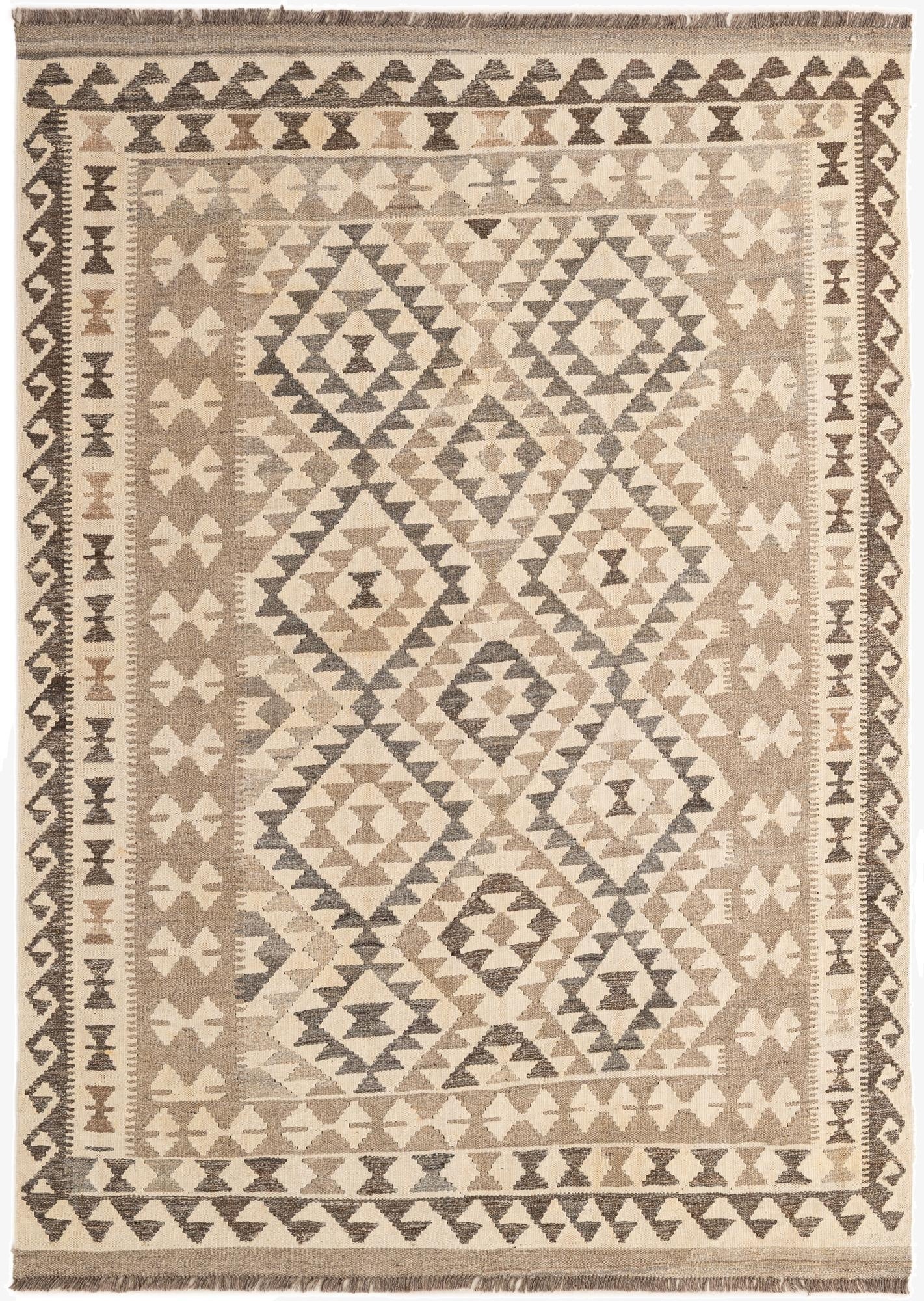  4' 11 x 6' 8  Hand Woven Kilim Maymana Wool Rug