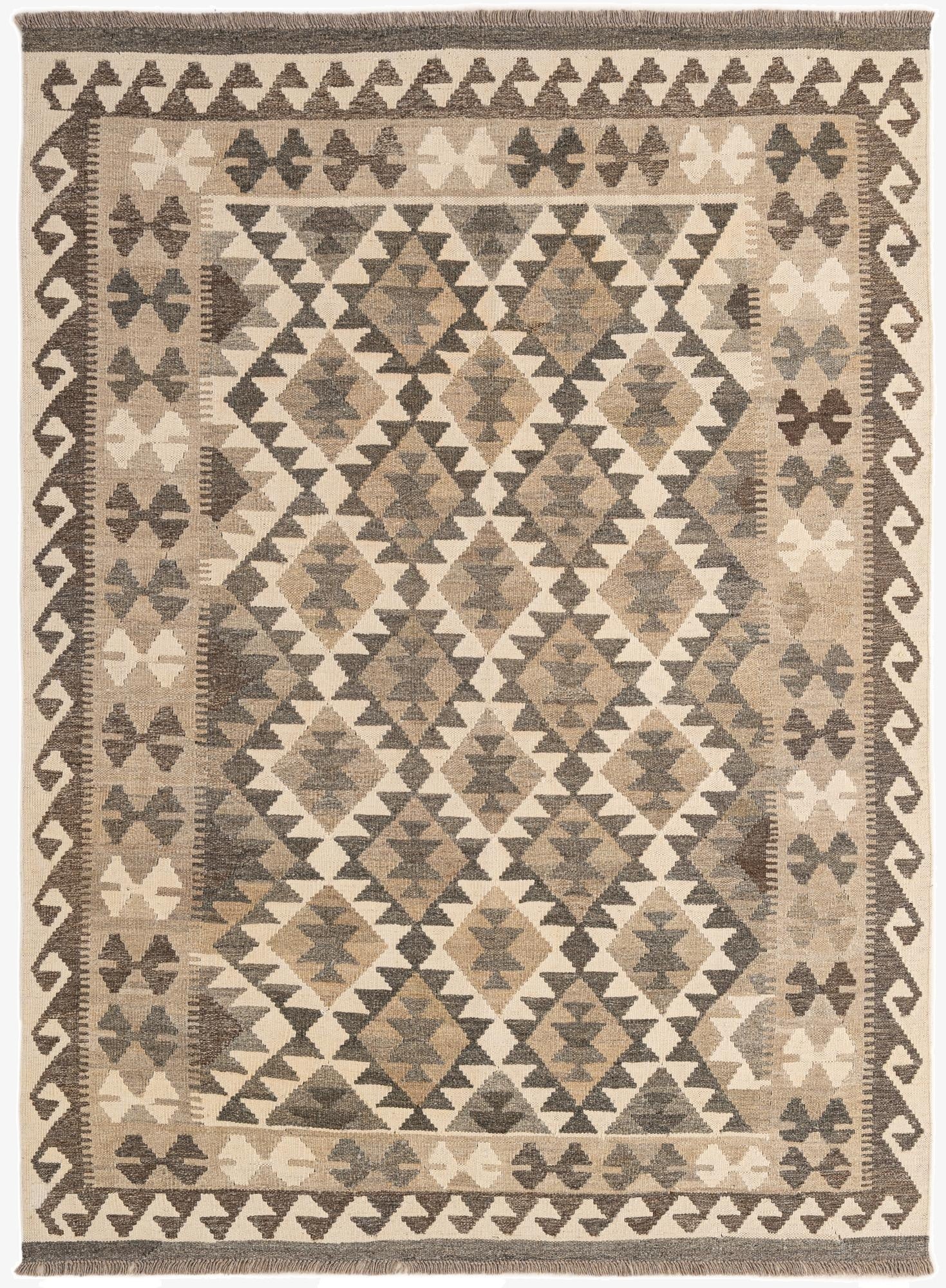  4' 10 x 6' 7  Hand Woven Kilim Maymana Wool Rug