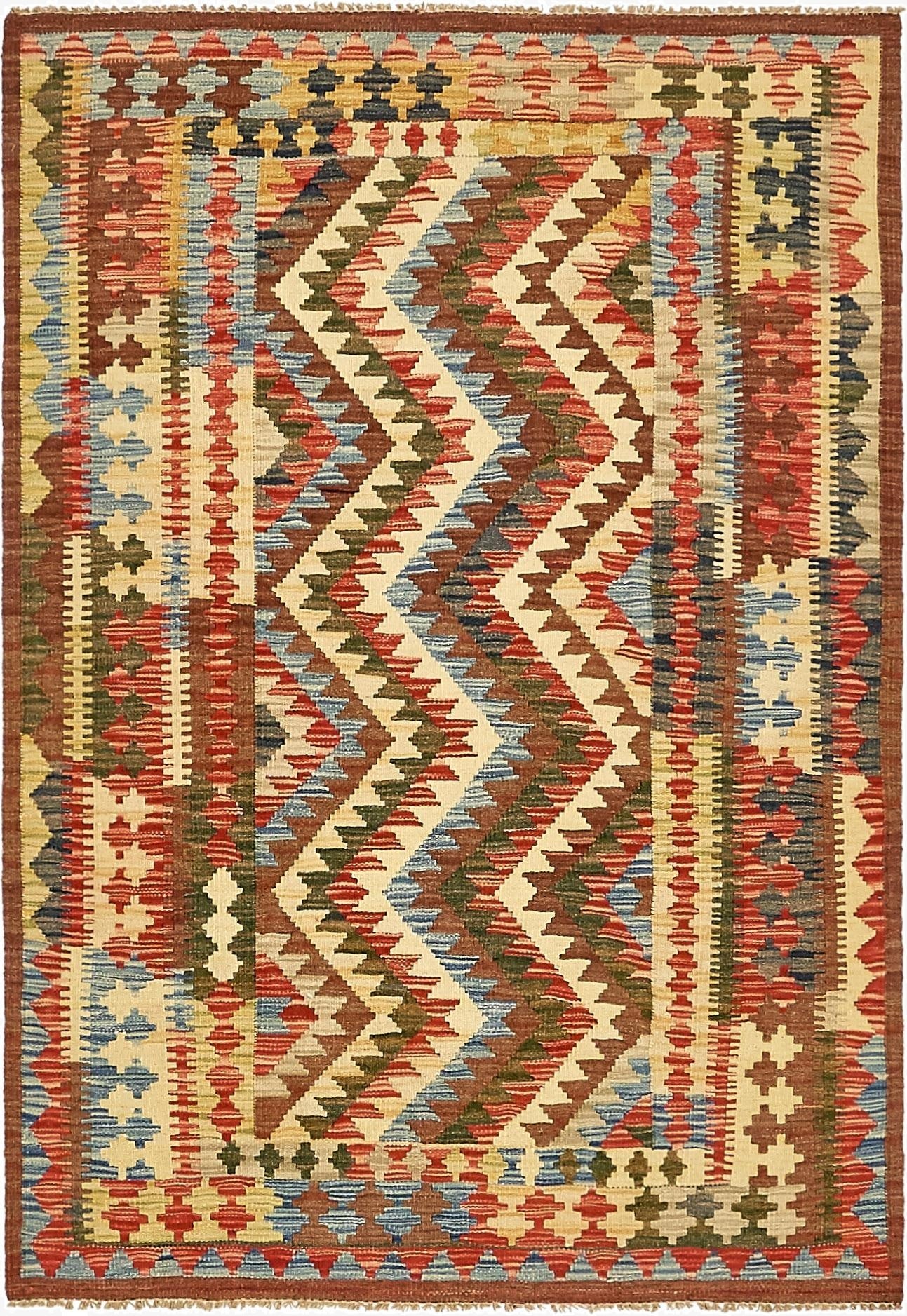  3' 6 x 5' 2  Hand Woven Kilim Maymana Wool Rug