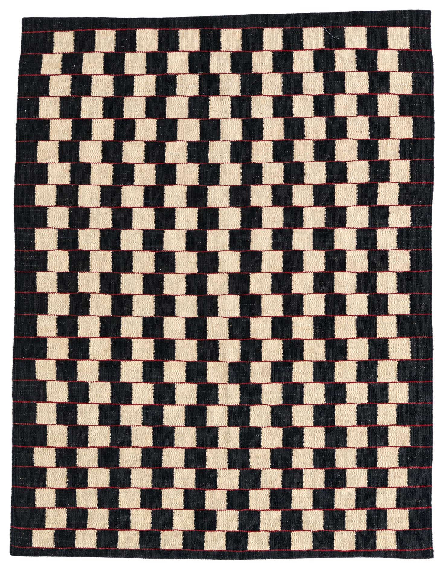 A 4x6 rectangular Kilim Modern rug with a bold black and ivory checkerboard pattern, featuring subtle red accent lines, on a white background.