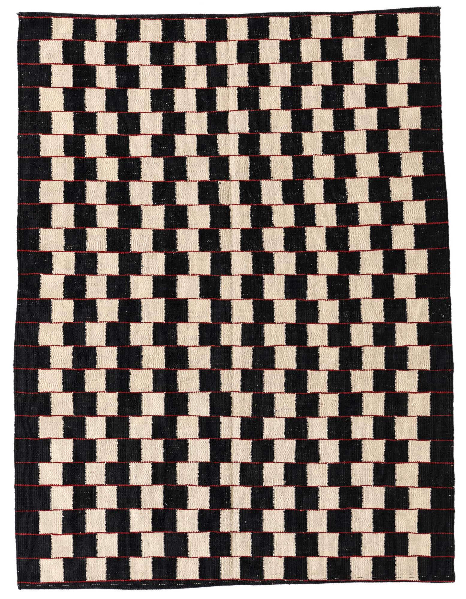 A 4x6 rectangular Kilim Modern rug with a bold black and ivory checkerboard pattern, featuring subtle red lines between rows.