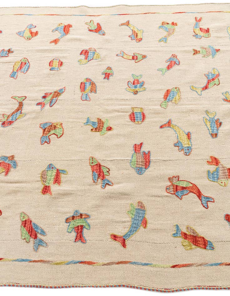 Detail image of  5' x 6' 5  Hand Woven Kilim Suzani Wool Rug