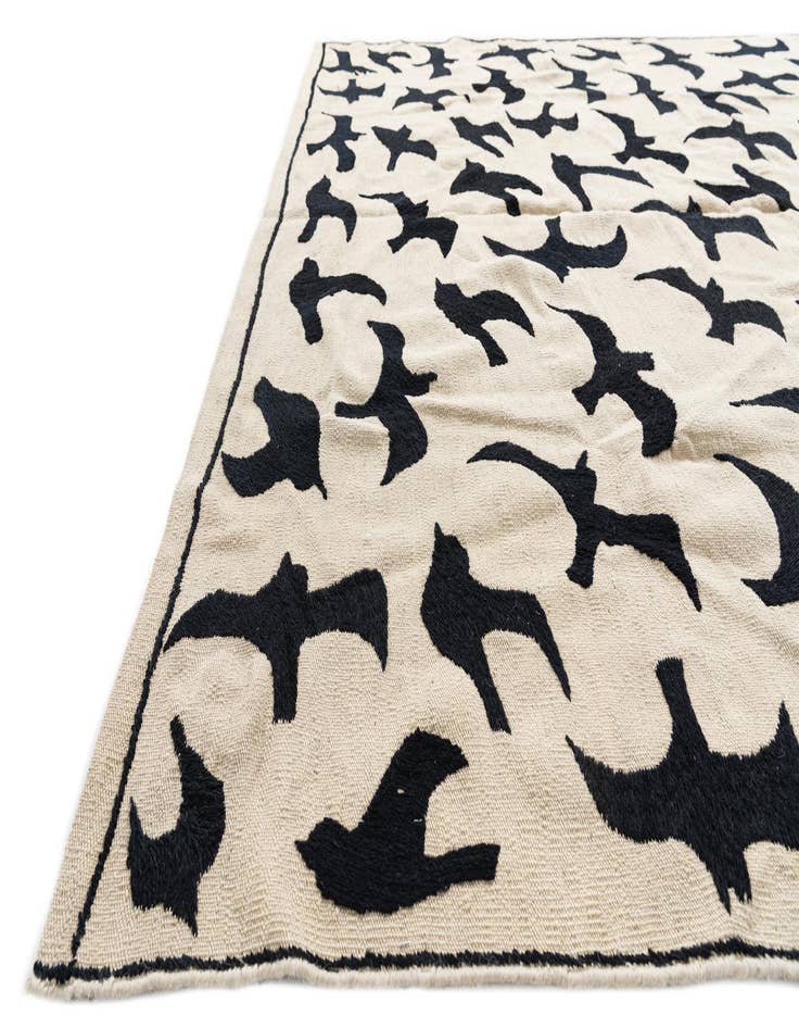 Detail image of  6' 8 x 9' 8  Hand Woven Kilim Suzani Wool Rug