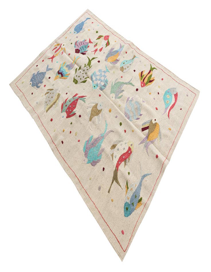 Detail image of  4' 2 x 5' 9  Hand Woven Kilim Suzani Wool Rug