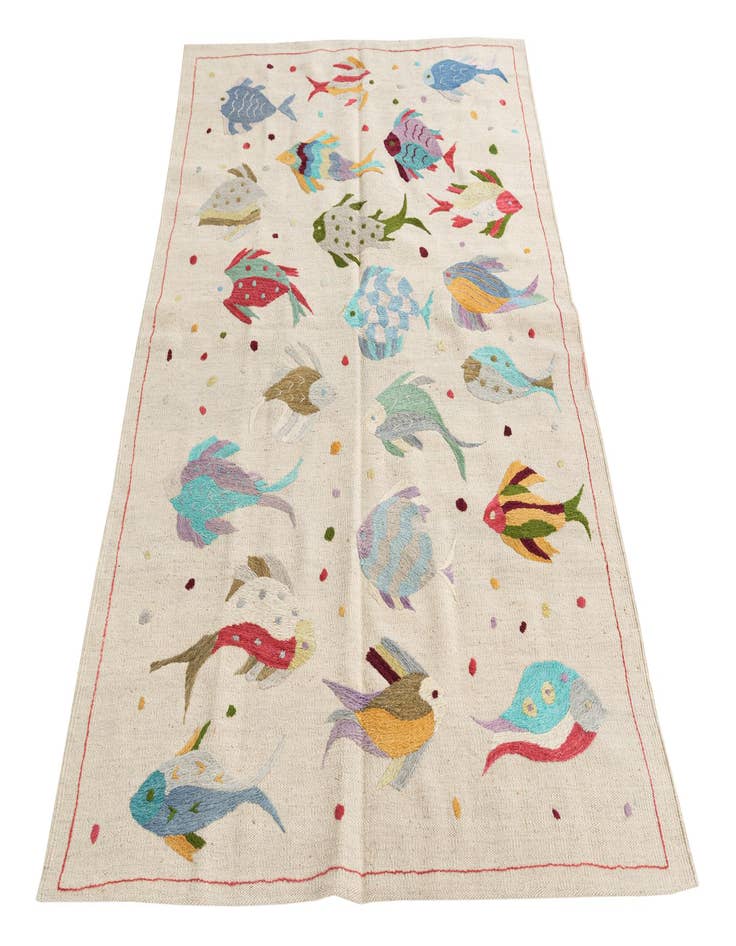 Detail image of  4' 2 x 5' 9  Hand Woven Kilim Suzani Wool Rug