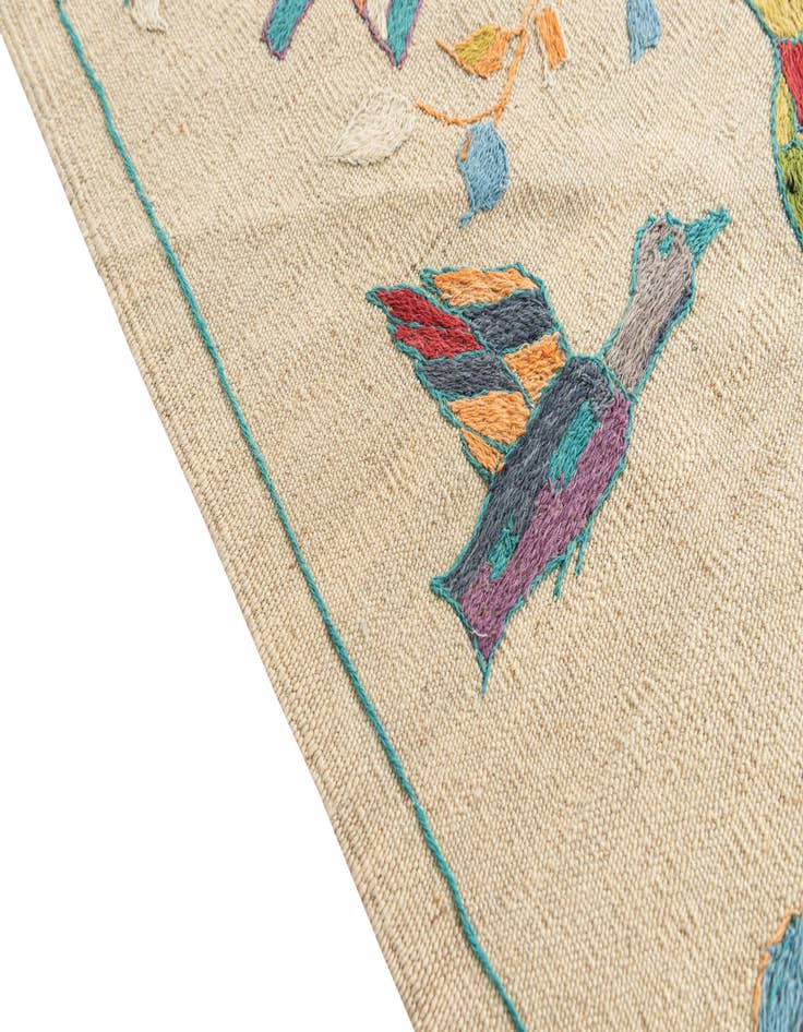 Detail image of  4' 2 x 6'  Hand Woven Kilim Suzani Wool Rug