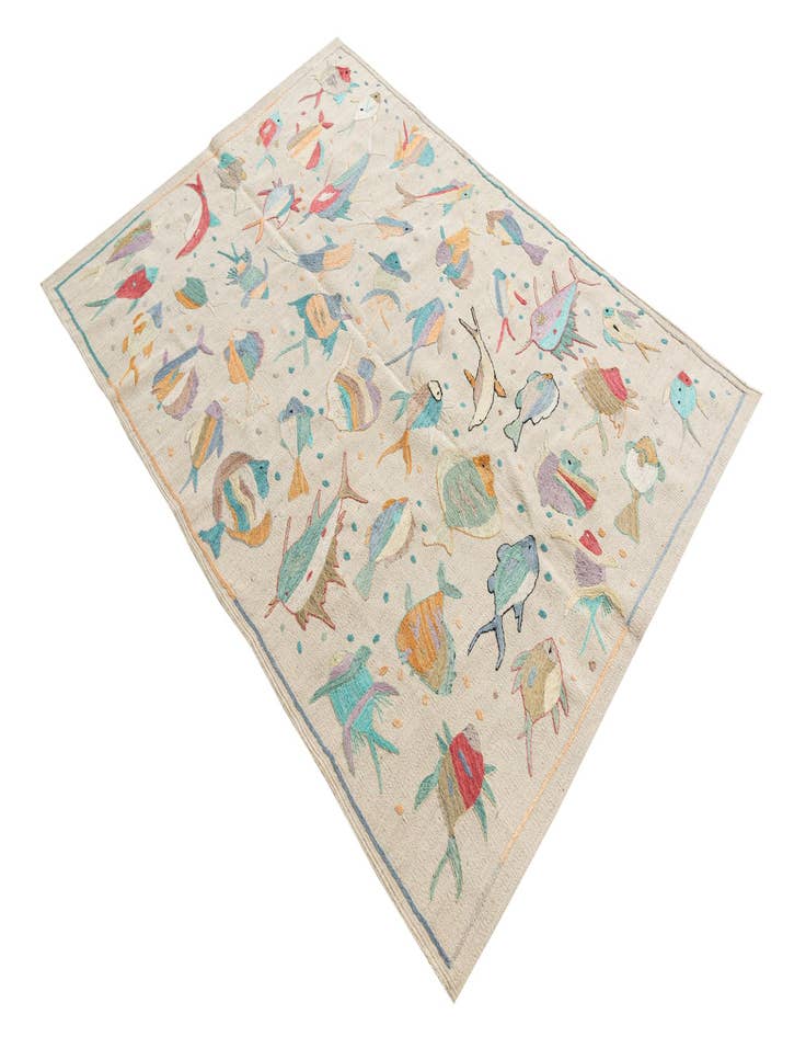 Detail image of  4' 2 x 6'  Hand Woven Kilim Suzani Wool Rug