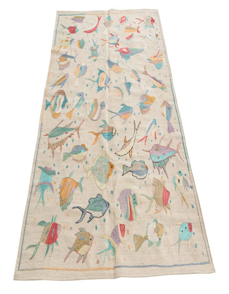 Detail image of  4' 2 x 6'  Hand Woven Kilim Suzani Wool Rug