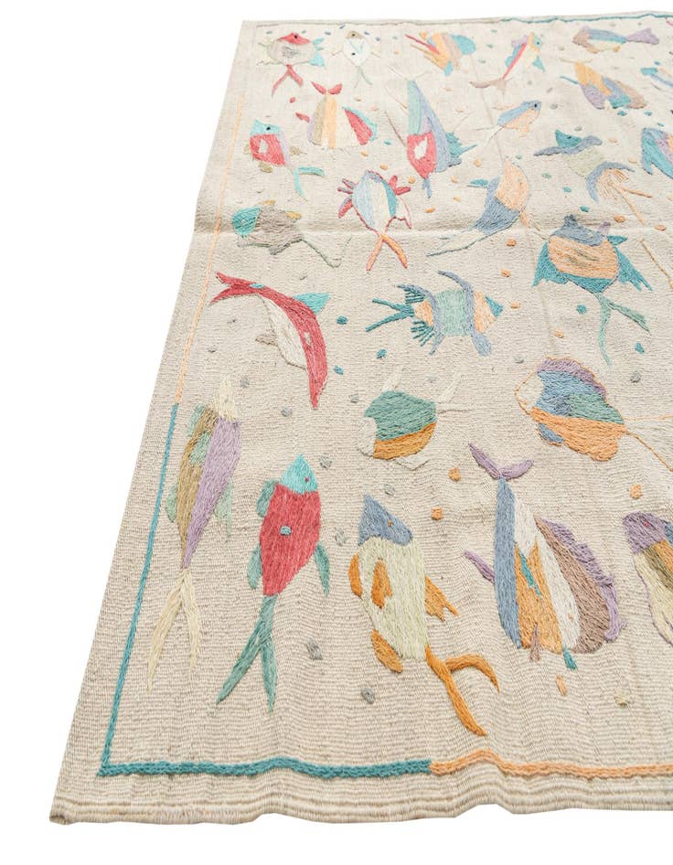 Detail image of  4' 2 x 6'  Hand Woven Kilim Suzani Wool Rug