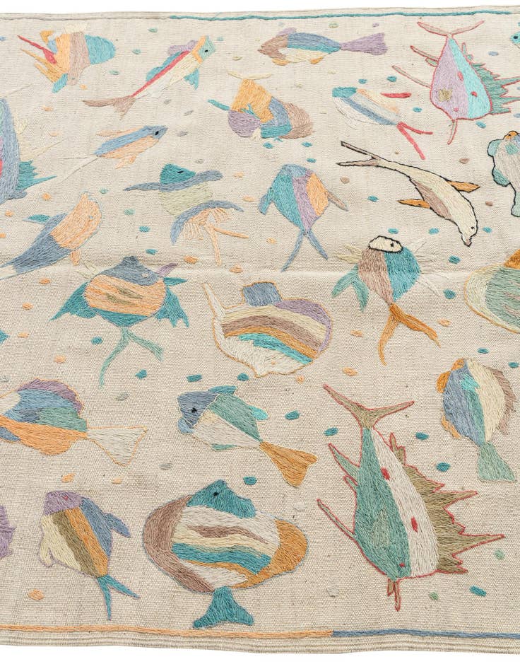 Detail image of  4' 2 x 6'  Hand Woven Kilim Suzani Wool Rug