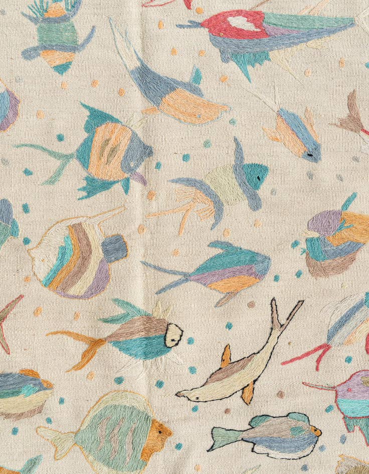 Detail image of  4' 2 x 6'  Hand Woven Kilim Suzani Wool Rug