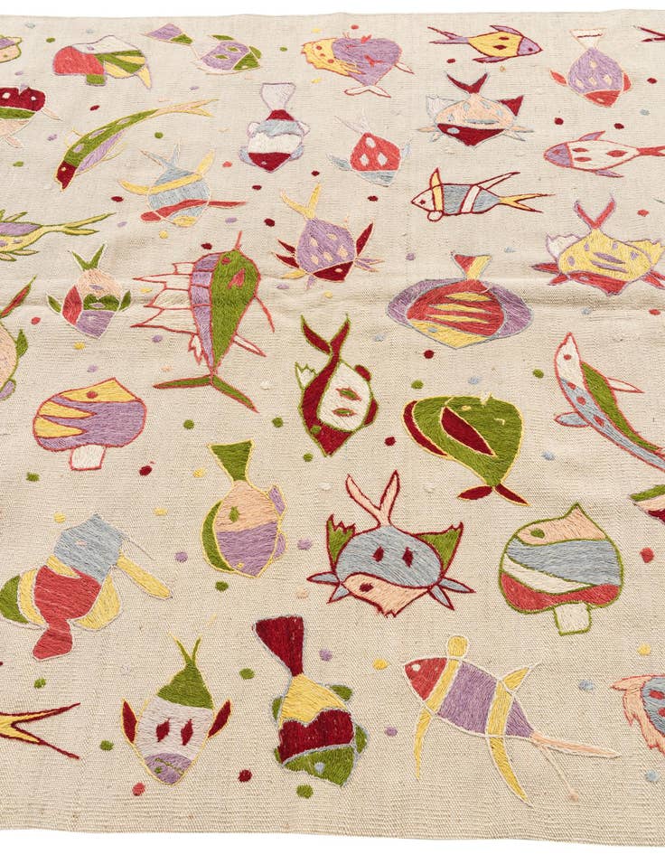 Detail image of  5' x 6' 1  Hand Woven Kilim Suzani Wool Rug