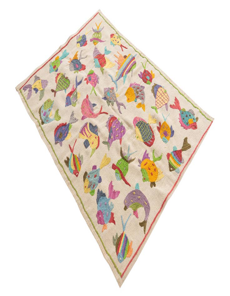 Detail image of  3' 3 x 4' 5  Hand Woven Kilim Suzani Wool Rug