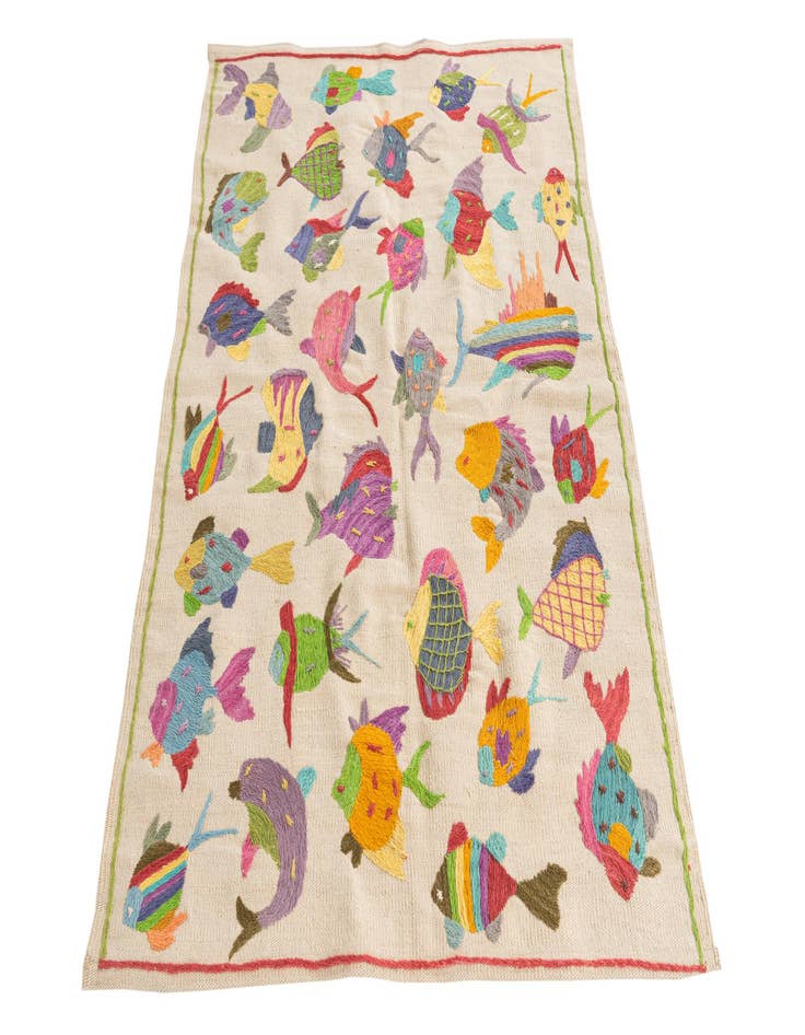 Detail image of  3' 3 x 4' 5  Hand Woven Kilim Suzani Wool Rug