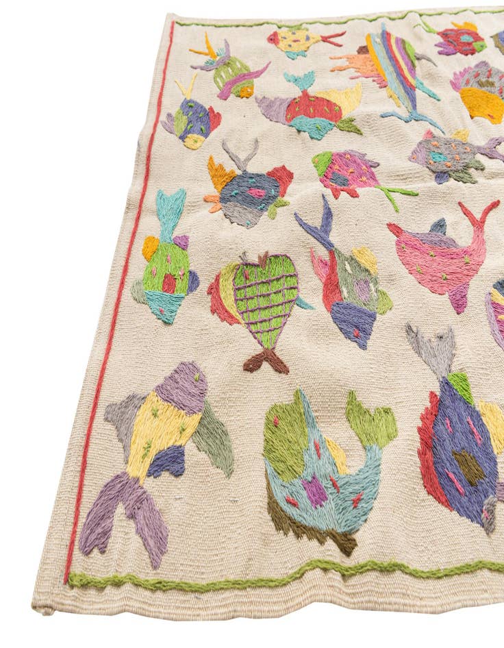 Detail image of  3' 3 x 4' 5  Hand Woven Kilim Suzani Wool Rug