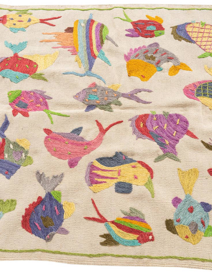 Detail image of  3' 3 x 4' 5  Hand Woven Kilim Suzani Wool Rug