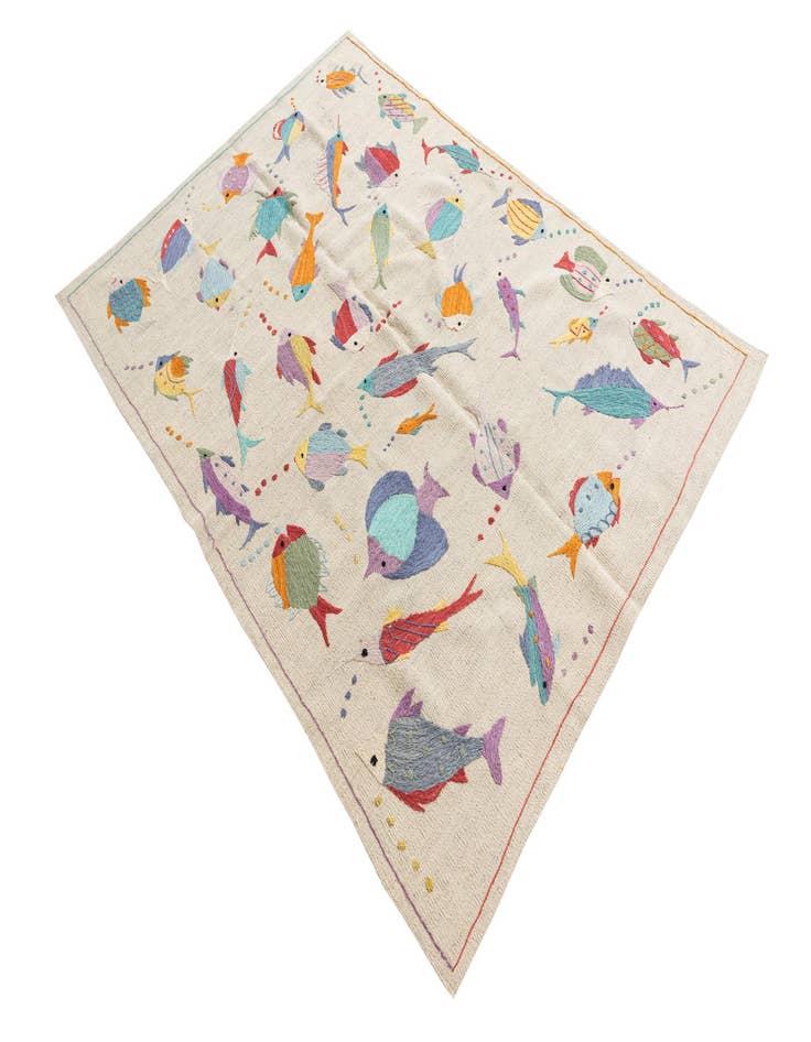 Detail image of  4' 2 x 5' 9  Hand Woven Kilim Suzani Wool Rug