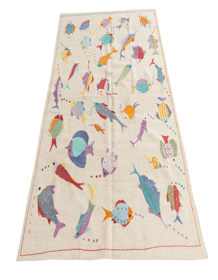 Detail image of  4' 2 x 5' 9  Hand Woven Kilim Suzani Wool Rug