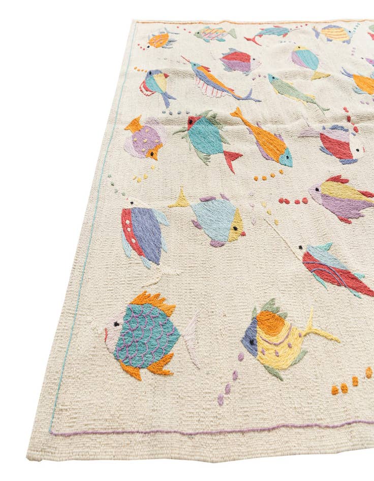 Detail image of  4' 2 x 5' 9  Hand Woven Kilim Suzani Wool Rug