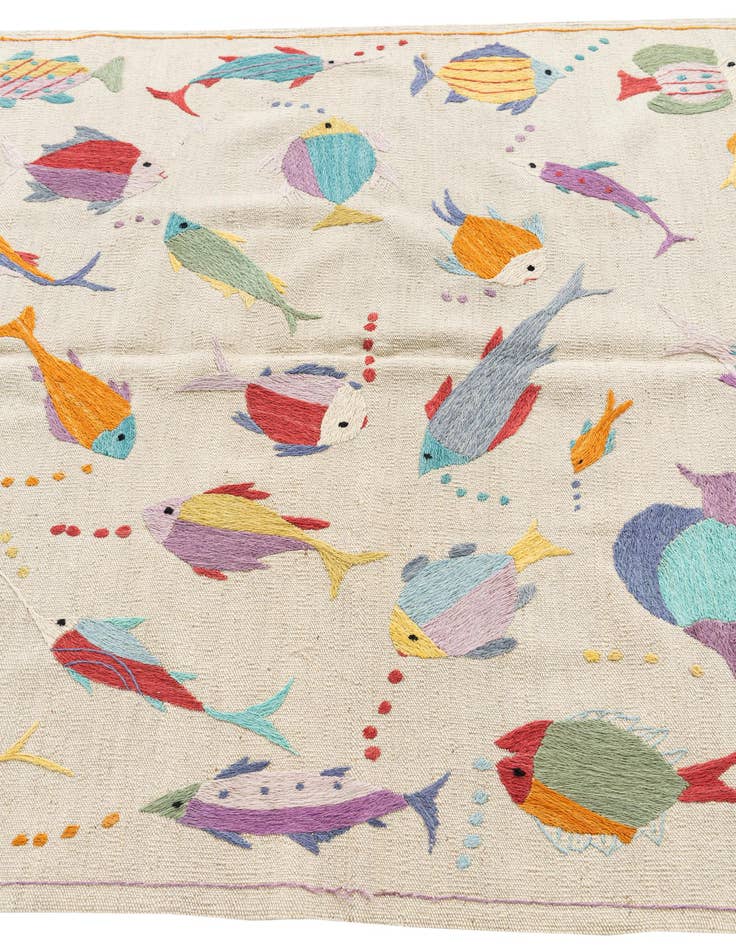 Detail image of  4' 2 x 5' 9  Hand Woven Kilim Suzani Wool Rug