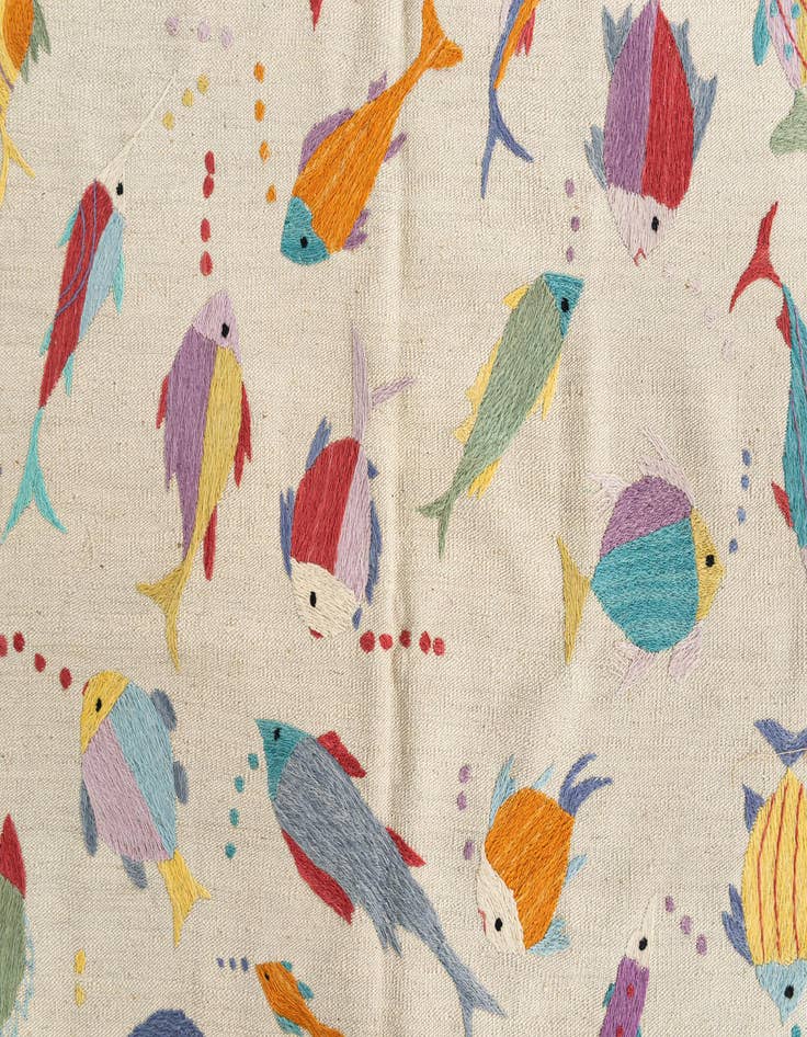 Detail image of  4' 2 x 5' 9  Hand Woven Kilim Suzani Wool Rug