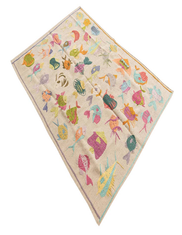 Detail image of  4' x 5' 7  Hand Woven Kilim Suzani Wool Rug