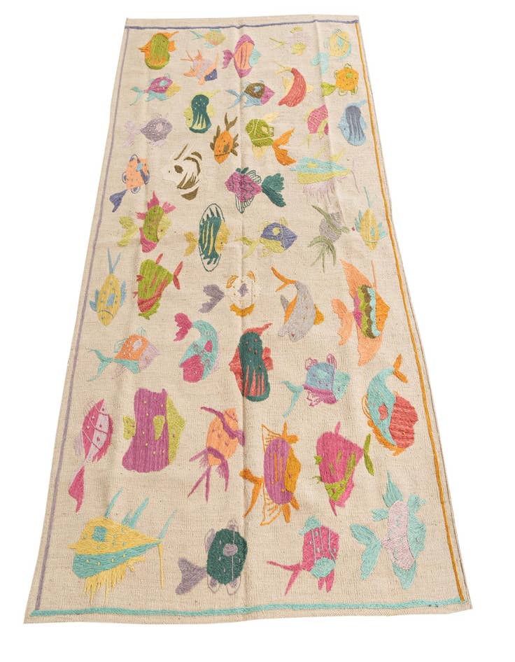 Detail image of  4' x 5' 7  Hand Woven Kilim Suzani Wool Rug