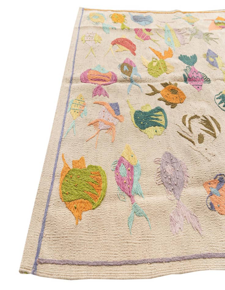 Detail image of  4' x 5' 7  Hand Woven Kilim Suzani Wool Rug