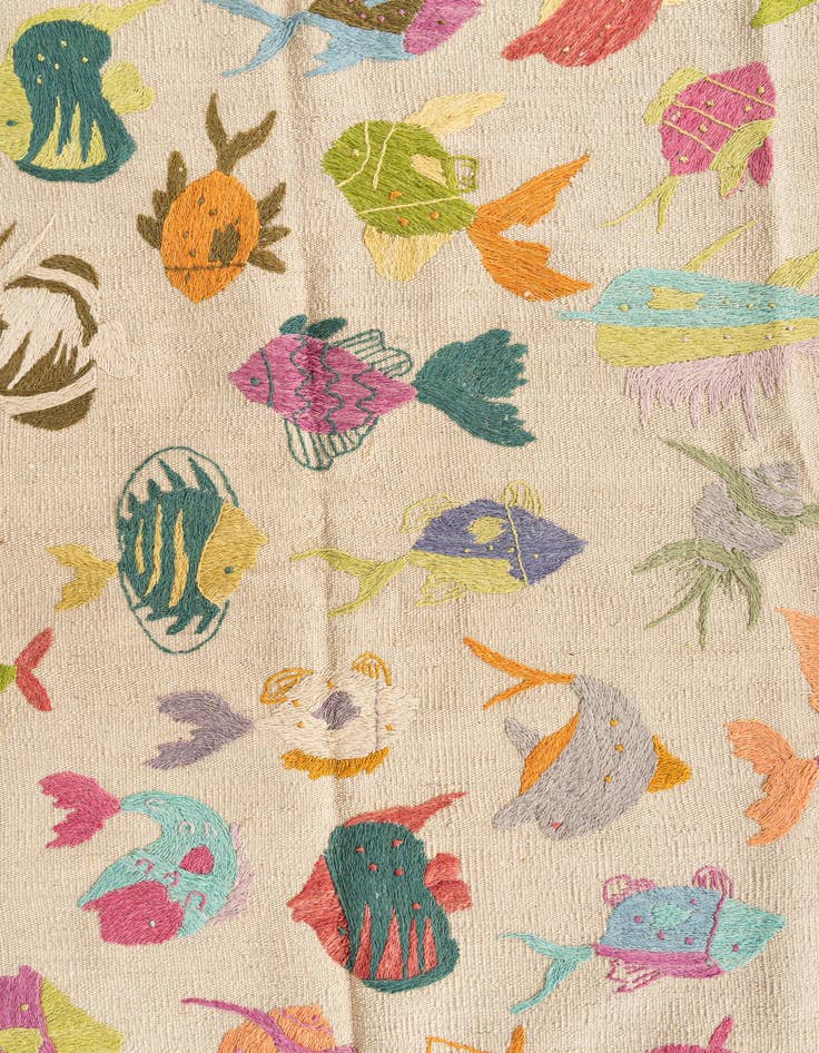 Detail image of  4' x 5' 7  Hand Woven Kilim Suzani Wool Rug