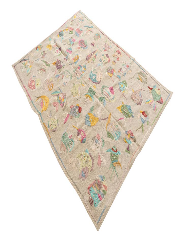 Detail image of  4' x 5' 8  Hand Woven Kilim Suzani Wool Rug