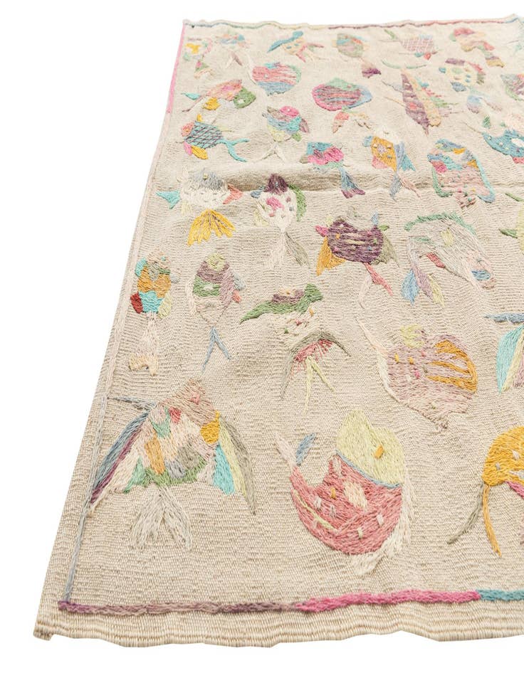 Detail image of  4' x 5' 8  Hand Woven Kilim Suzani Wool Rug