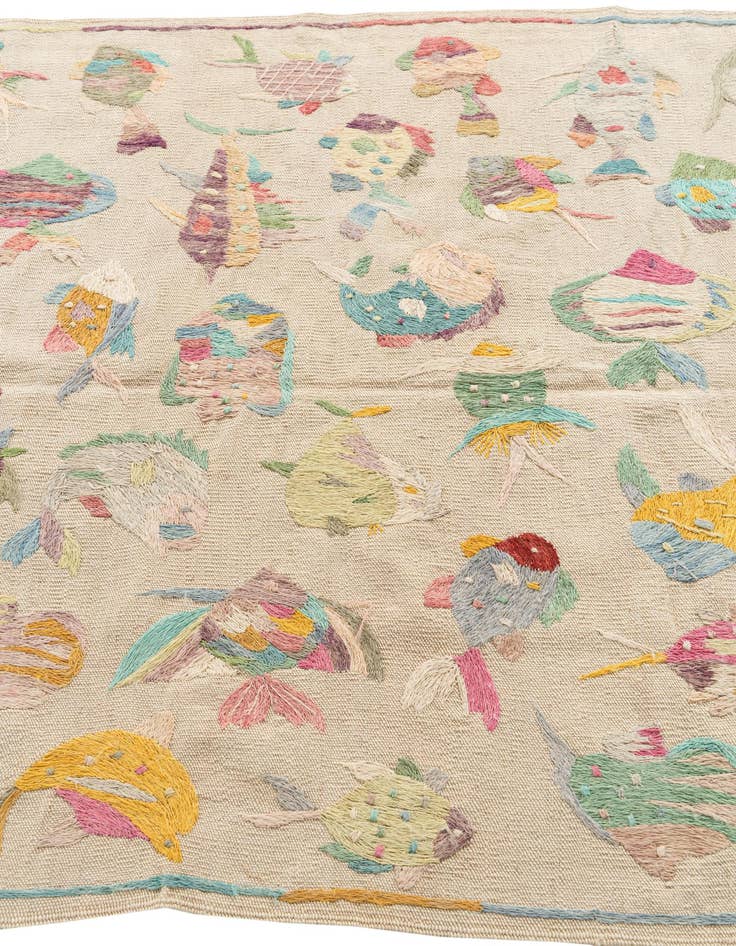 Detail image of  4' x 5' 8  Hand Woven Kilim Suzani Wool Rug