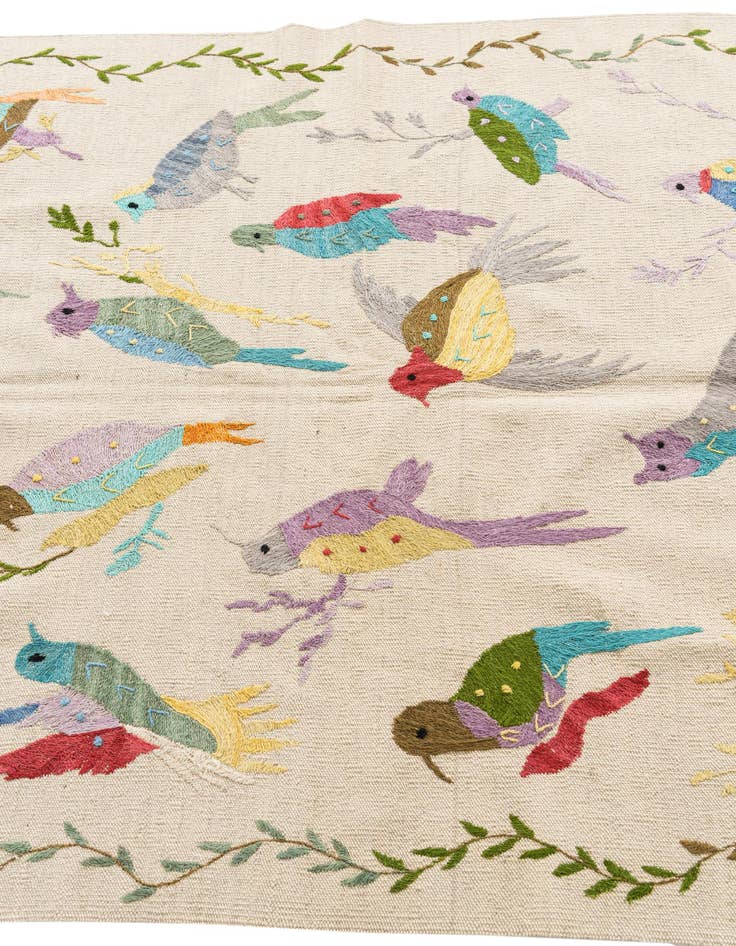 Detail image of  4' 2 x 5' 6  Hand Woven Kilim Suzani Wool Rug