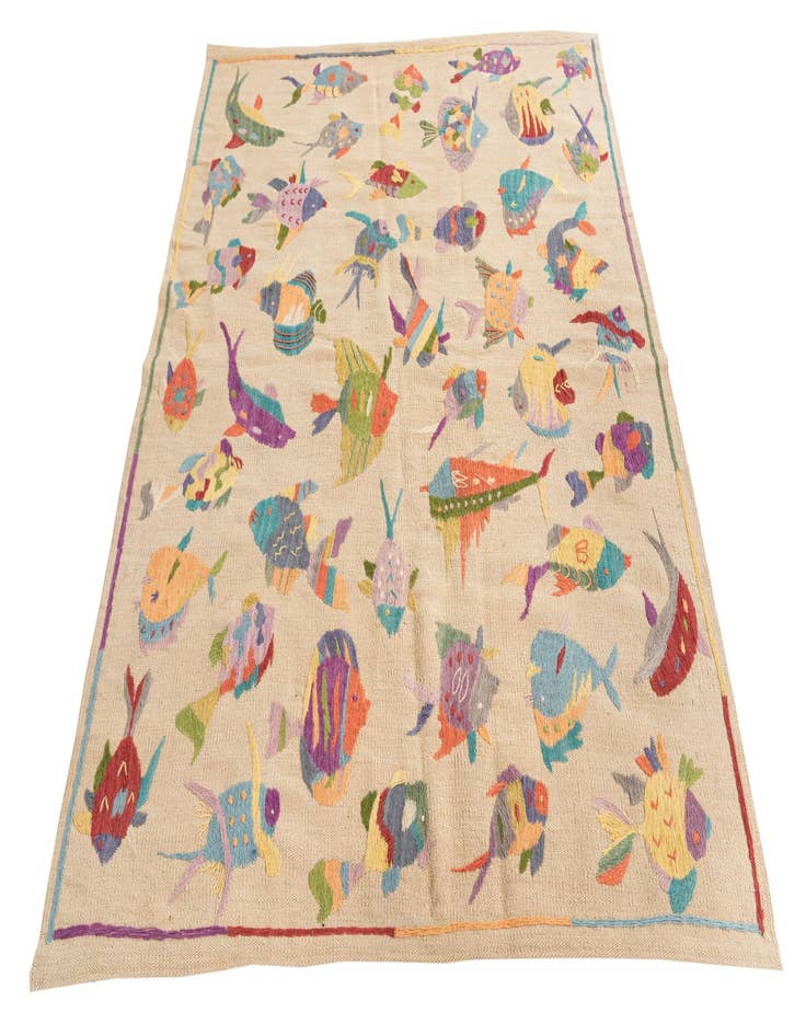 Detail image of  4' 4 x 5' 6  Hand Woven Kilim Suzani Wool Rug