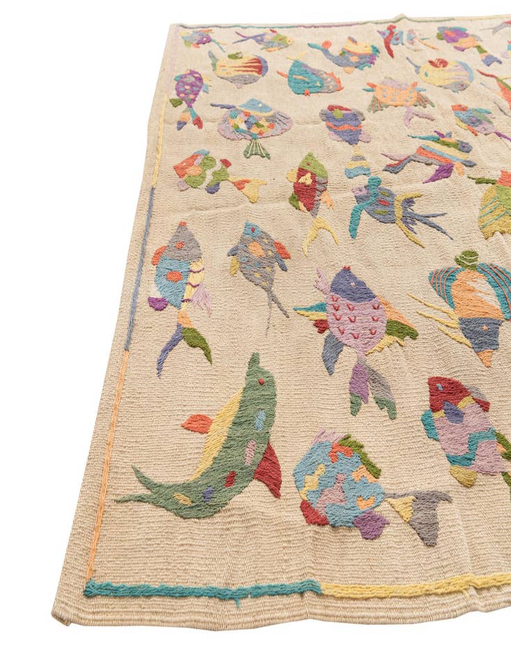 Detail image of  4' 4 x 5' 6  Hand Woven Kilim Suzani Wool Rug