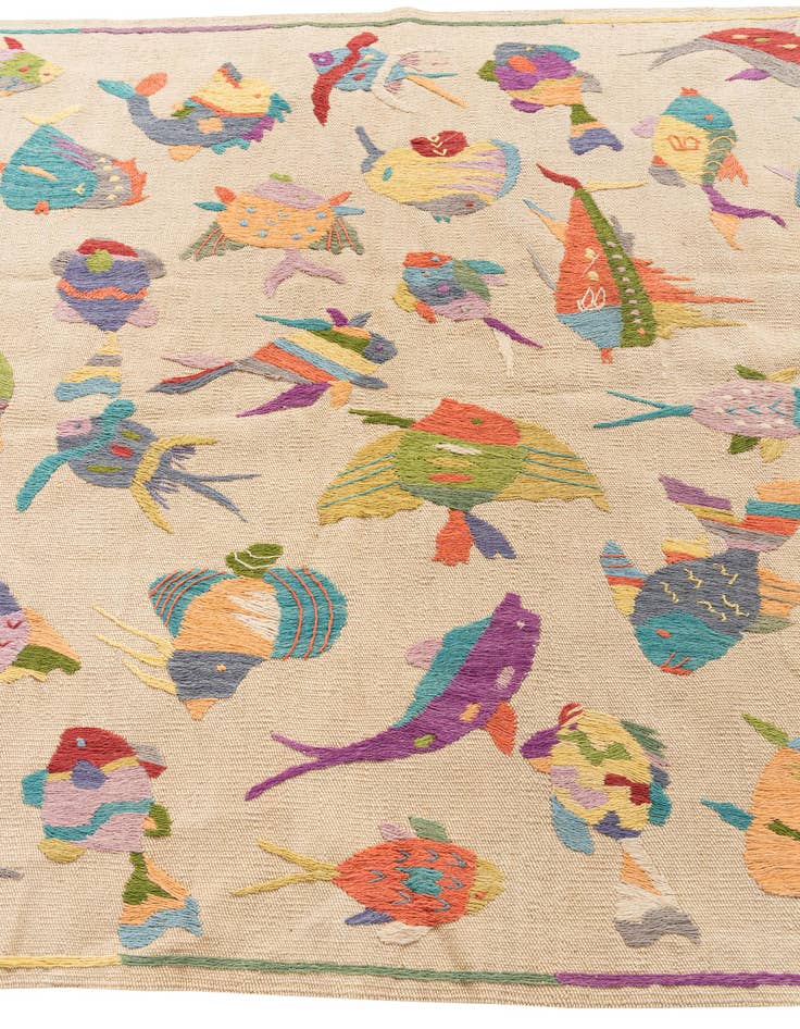 Detail image of  4' 4 x 5' 6  Hand Woven Kilim Suzani Wool Rug