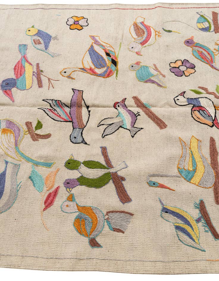 Detail image of  4' 3 x 5' 9  Hand Woven Kilim Suzani Wool Rug