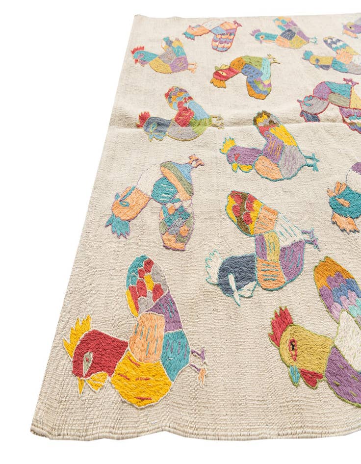 Detail image of  4' 2 x 5' 5  Hand Woven Kilim Suzani Wool Rug