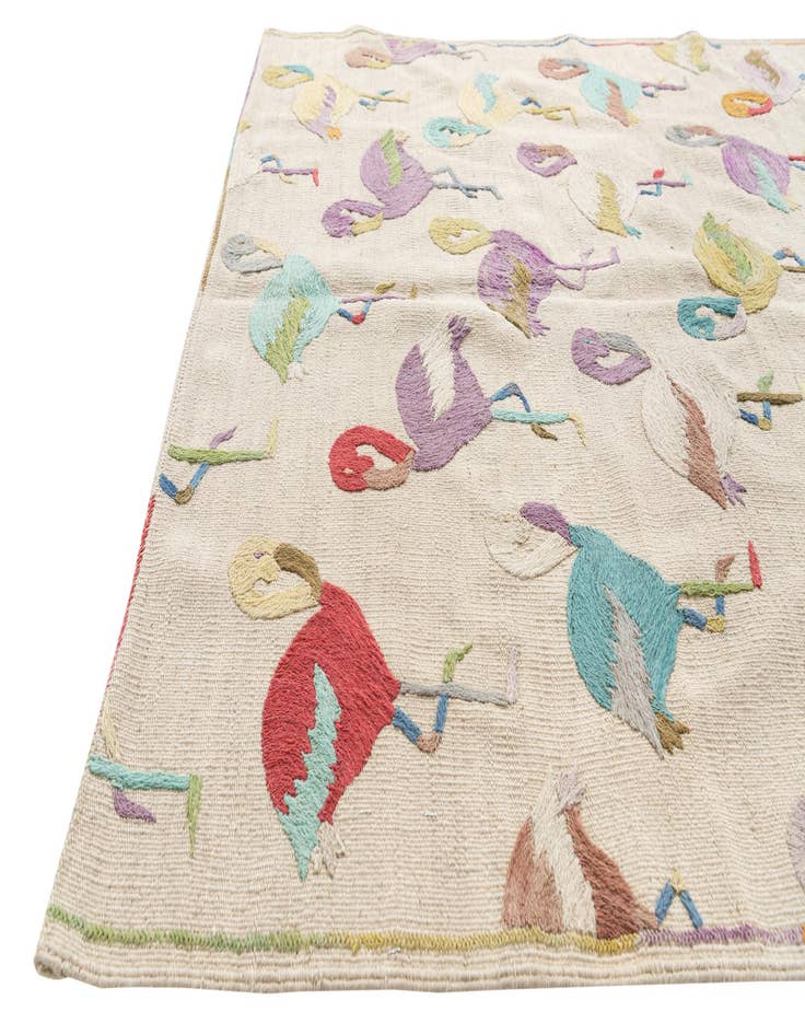 Detail image of  4' 2 x 5' 8  Hand Woven Kilim Suzani Wool Rug