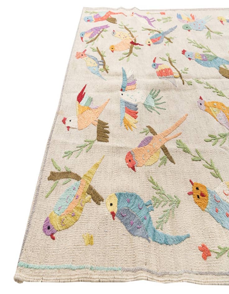 Detail image of  4' 2 x 5' 5  Hand Woven Kilim Suzani Wool Rug