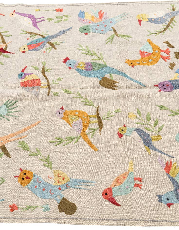 Detail image of  4' 2 x 5' 5  Hand Woven Kilim Suzani Wool Rug