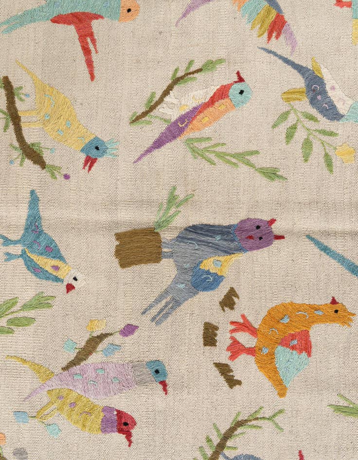 Detail image of  4' 2 x 5' 5  Hand Woven Kilim Suzani Wool Rug