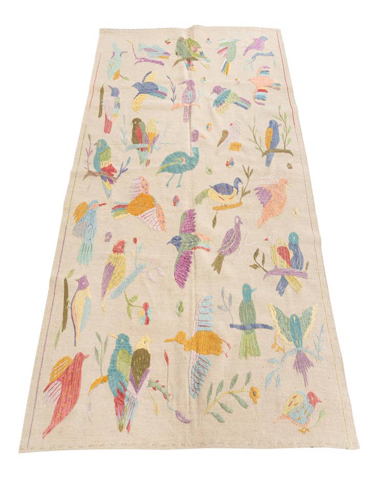 Detail image of  5' 2 x 6' 2  Hand Woven Kilim Suzani Wool Rug